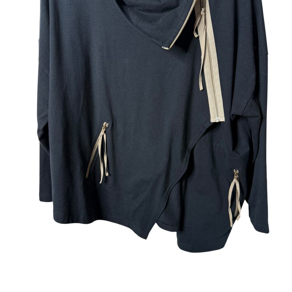 Ivan Grundahl Asymmetric Zip Cowl Neck Pullover Lagenlook Tunic Top Black Small - Picture 3 of 9